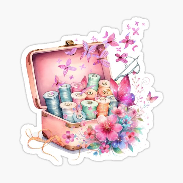 Sewing threads and butterflies Sticker