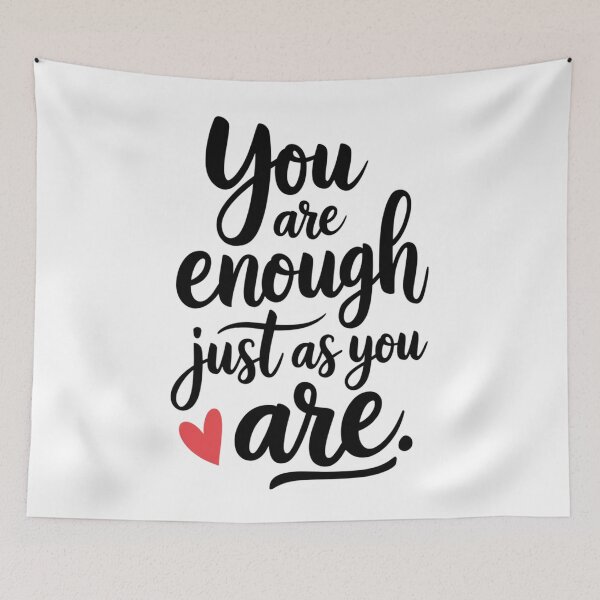 Item preview, Inspirational saying written in handwriting with pink heart - ,,You are enough, just as you are." designed and sold by SaraSumi.