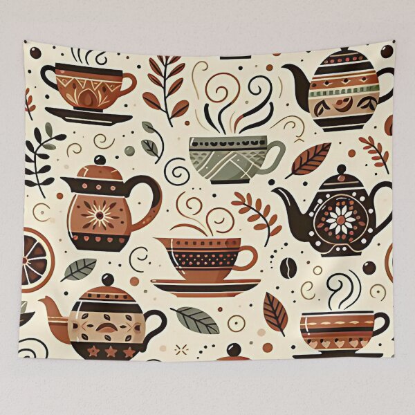 Item preview, Charming teapots and cups pattern designed and sold by Haji  Kamora.