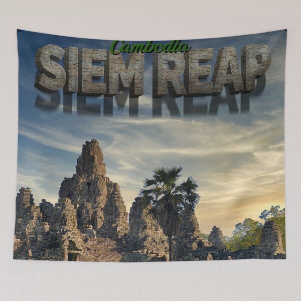 Item preview, Siem Reap, Cambodia - Bayon Temple under Blue Cloudy Sky designed and sold by TravelWish.