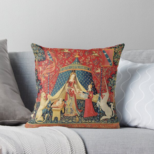 Item preview, LADY AND THE UNICORN DESIRE ,Lion,Fantasy Flowers,Animals,Red Green Floral Tapestry designed and sold by BulganLumini.