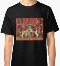 LADY AND UNICORN DESIRE ,Lion,Fantasy Flowers,Animals,Red Green Floral Classic T-Shirt