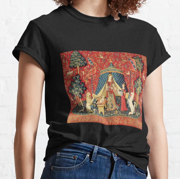 Item preview, LADY AND THE UNICORN DESIRE ,Lion,Fantasy Flowers,Animals,Red Green Floral Tapestry designed and sold by BulganLumini.