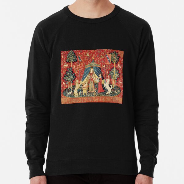 LADY AND UNICORN DESIRE ,Lion,Fantasy Flowers,Animals,Red Green Floral Lightweight Sweatshirt