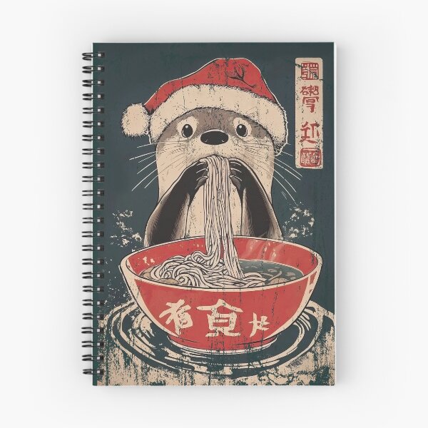 Item preview, Cool otter eating ramen - japanese style - santa claus - xmas designed and sold by Gaviani Design Studio.