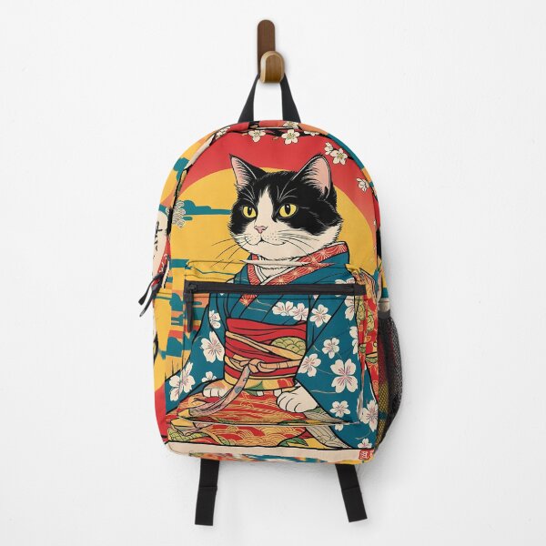 Item preview, Tuxedo cat in japanese style art retro vintage aesthetic japanese sunset with sakura designed and sold by Catophile.
