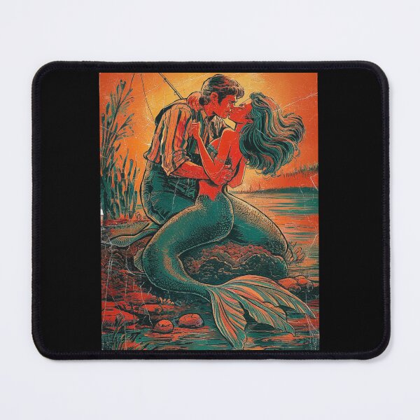 Item preview, Romantic Fisherman and Mermaid Embrace Art - Fantasy Love Illustration designed and sold by love3617.