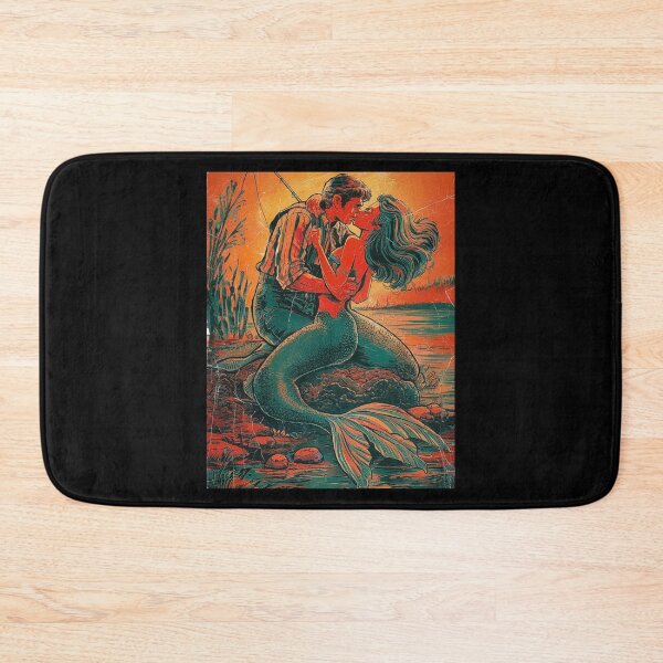 Item preview, Romantic Fisherman and Mermaid Embrace Art - Fantasy Love Illustration designed and sold by love3617.