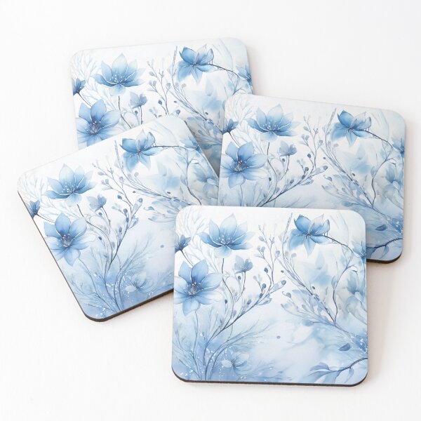 Item preview, Winter flower blooms in the snow, blue, winter, flowers, winter decor,  winter art watercolor painting, blue florals, minimalist abstract style,  watercolor painting, winter season  designed and sold by navitalidesign.