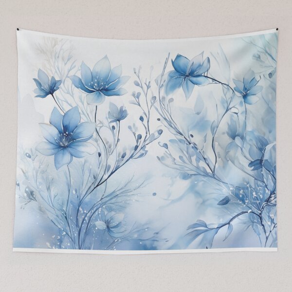 Item preview, Winter flower blooms in the snow, blue, winter, flowers, winter decor,  winter art watercolor painting, blue florals, minimalist abstract style,  watercolor painting, winter season  designed and sold by navitalidesign.