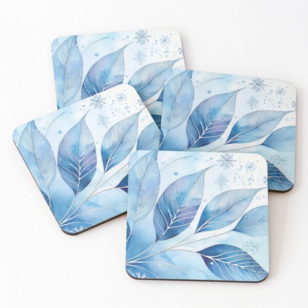Item preview, Winter leaves in the snow, blue, winter, leaf, winter decor,  winter art watercolor painting, blue florals, minimalist abstract style,  watercolor painting, winter season  designed and sold by navitalidesign.
