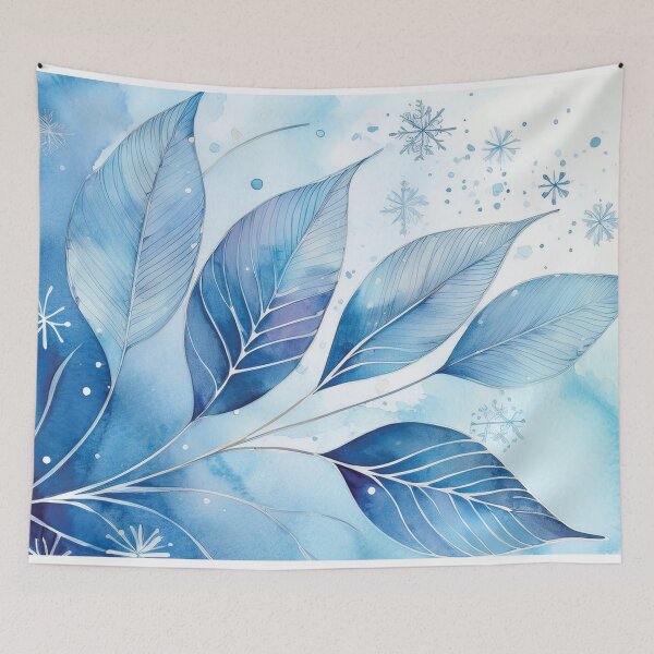 Item preview, Winter leaves in the snow, blue, winter, leaf, winter decor,  winter art watercolor painting, blue florals, minimalist abstract style,  watercolor painting, winter season  designed and sold by navitalidesign.