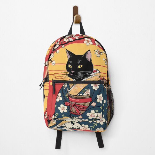 Item preview, black cat in japanese style art retro vintage aesthetic japanese sunset with sakura designed and sold by Catophile.