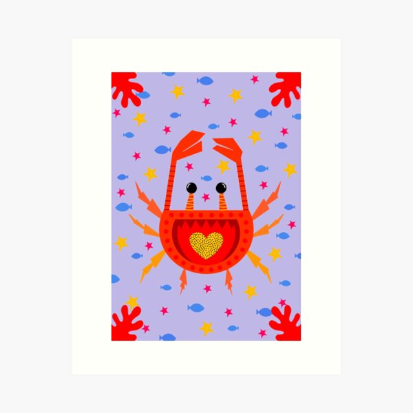 Item preview, A vibrant, colorful red crab with a fun background. designed and sold by PomegranatePuk.