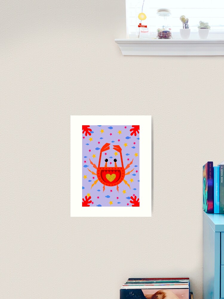 Thumbnail 1 of 3, Art Print, A vibrant, colorful red crab with a fun background. designed and sold by PomegranatePuk.