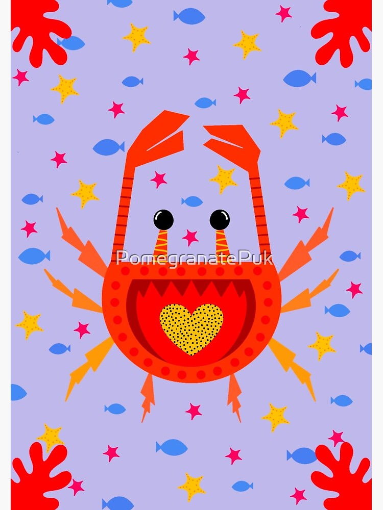 Thumbnail 3 of 3, Art Print, A vibrant, colorful red crab with a fun background. designed and sold by PomegranatePuk.