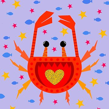 Artwork thumbnail, A vibrant, colorful red crab with a fun background. by PomegranatePuk