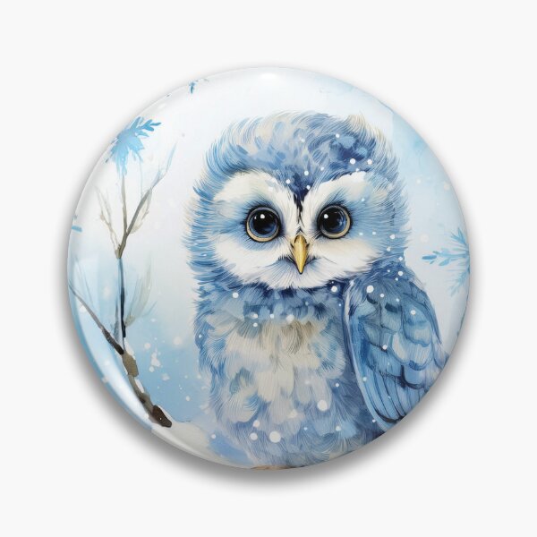 Item preview, Winter baby owl in the snow, blue, winter, snow owl, winter decor,  winter art watercolor painting, blue winterlandscape, minimalist abstract style,  watercolor painting, winter season  designed and sold by navitalidesign.