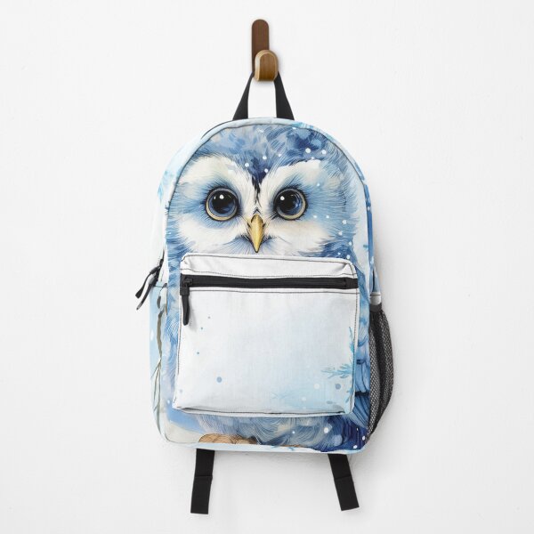 Item preview, Winter baby owl in the snow, blue, winter, snow owl, winter decor, winter art watercolor painting, blue winterlandscape, minimalist abstract style, watercolor painting, winter season designed and sold by navitalidesign.