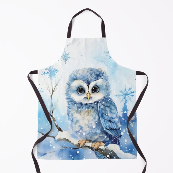 Item preview, Winter baby owl in the snow, blue, winter, snow owl, winter decor, winter art watercolor painting, blue winterlandscape, minimalist abstract style, watercolor painting, winter season designed and sold by navitalidesign.