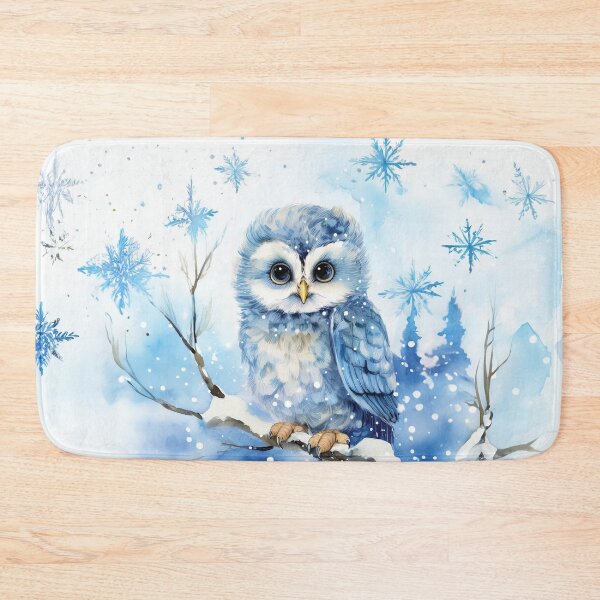 Item preview, Winter baby owl in the snow, blue, winter, snow owl, winter decor,  winter art watercolor painting, blue winterlandscape, minimalist abstract style,  watercolor painting, winter season  designed and sold by navitalidesign.