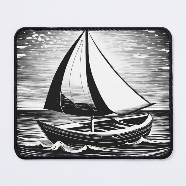 Item preview, Black and White Sailboat on a Rippling Sea designed and sold by OxiSkor.