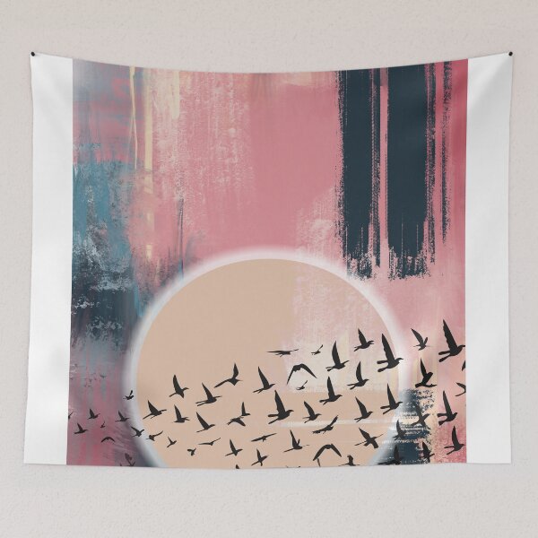 Item preview, Pink painting, Japandi minimalist abstract watercolor birds landscape painting,  brush stokes,  muted color palette,  minimalist modern decor posters,  abstract painting,  minimalist landscape  designed and sold by navitalidesign.