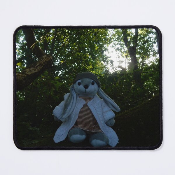 Item preview, PHOTOGRAPHY - PLUSH TOY RABBIT WEARING GREY HAT, WHITE KNITTED CARDIGAN AND A BROWN AND WHITE STRIPED DRESS SITIING IN A TREE designed and sold by Most1234.