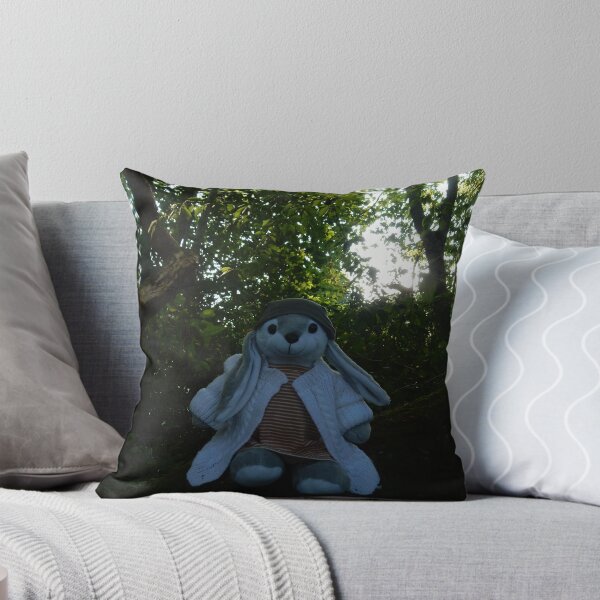 Item preview, PHOTOGRAPHY - PLUSH TOY RABBIT WEARING GREY HAT, WHITE KNITTED CARDIGAN AND A BROWN AND WHITE STRIPED DRESS SITIING IN A TREE designed and sold by Most1234.