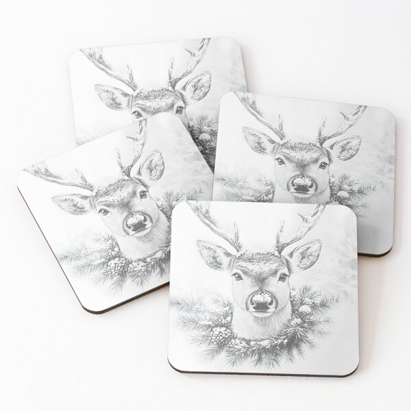 Item preview, Black and white reindeer pencil drawing designed and sold by Pencil-Art.
