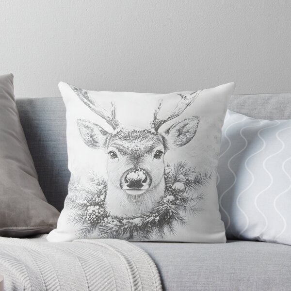 Item preview, Black and white reindeer pencil drawing designed and sold by Pencil-Art.