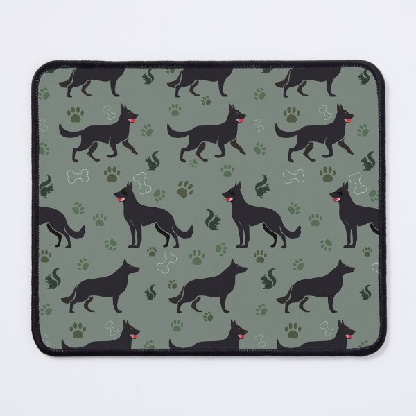 Item preview, Black German Shepard with Paws and Squirrels Olive Background designed and sold by eeszarek.