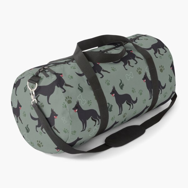 Item preview, Black German Shepard with Paws and Squirrels Olive Background designed and sold by eeszarek.