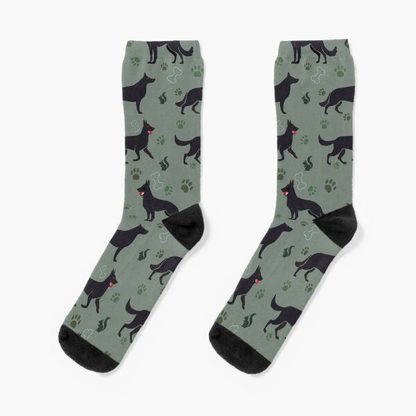 Item preview, Black German Shepard with Paws and Squirrels Olive Background designed and sold by eeszarek.