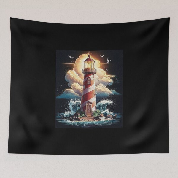 Item preview, Majestic Lighthouse Amid Ocean Waves - Nautical Art Design designed and sold by love3617.
