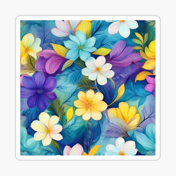 Item preview, Colorful Pretty Flowers Blue Yellow Purple Floral Art designed and sold by SeaStarAlex.