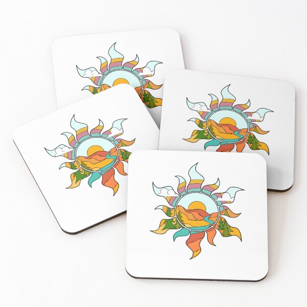 Item preview, Mountains with a river and rainbow in a sun designed and sold by aziza-doodles.