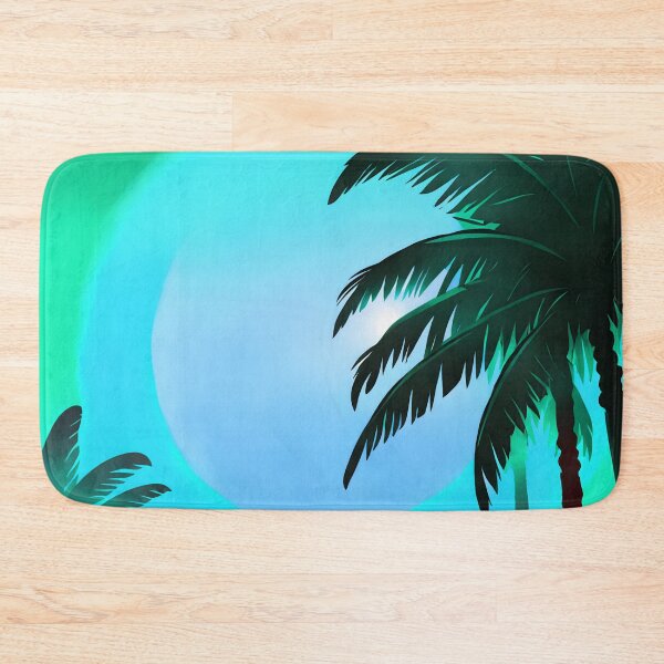 Item preview, Retro Moon and Palm Trees Seafoam Green Cyan Dark Green AI Art designed and sold by Beachy.