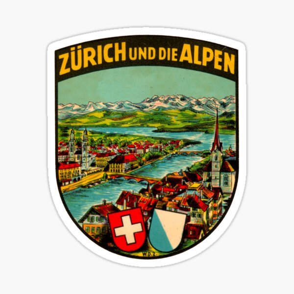 Item preview, Zurich und die Alpen Vintage Travel Decal designed and sold by hilda74.