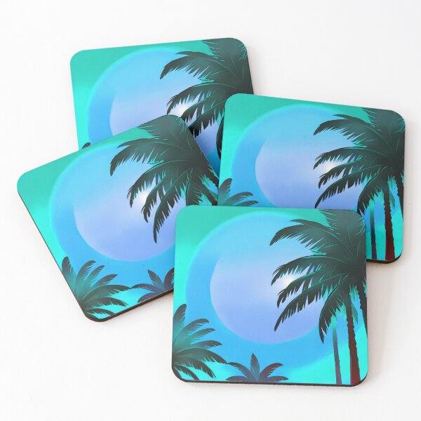 Item preview, Retro Moon and Palm Trees Cyan Turquoise Beach Style AI Art designed and sold by Beachy.
