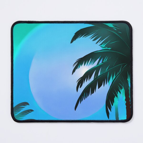 Item preview, Retro Moon and Palm Trees Cyan Turquoise Beach Style AI Art designed and sold by Beachy.