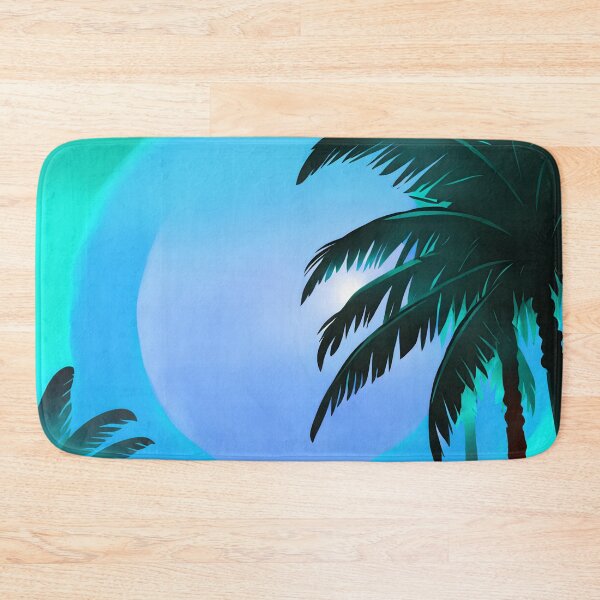 Item preview, Retro Moon and Palm Trees Cyan Turquoise Beach Style AI Art designed and sold by Beachy.