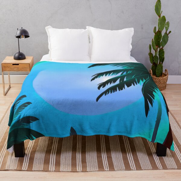 Item preview, Retro Moon and Palm Trees Cyan Turquoise Beach Style AI Art designed and sold by Beachy.