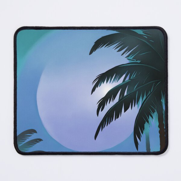 Item preview, Retro Moon and Palm Trees Dusty Blue Dusty Turquoise AI Art designed and sold by Beachy.