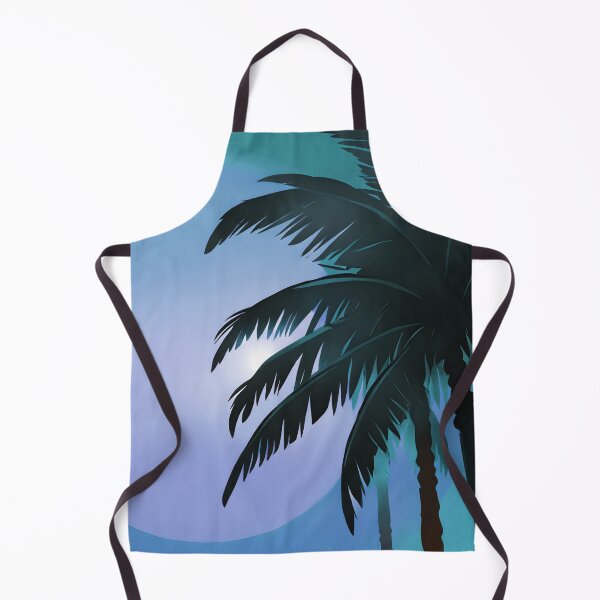 Item preview, Retro Moon and Palm Trees Dusty Blue Dusty Turquoise AI Art designed and sold by Beachy.