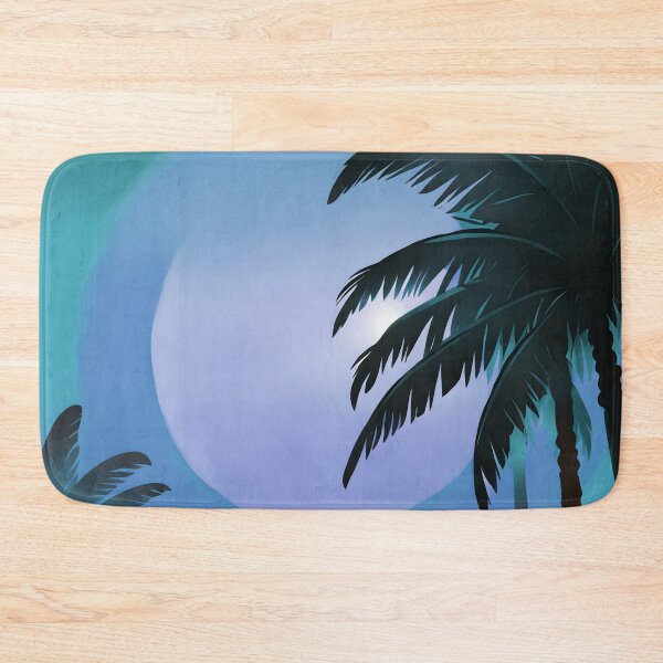 Item preview, Retro Moon and Palm Trees Dusty Blue Dusty Turquoise AI Art designed and sold by Beachy.