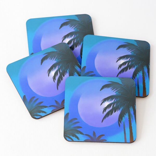 Item preview, Retro Moon and Palm Trees Turquoise Blue Beach Style AI Art designed and sold by Beachy.
