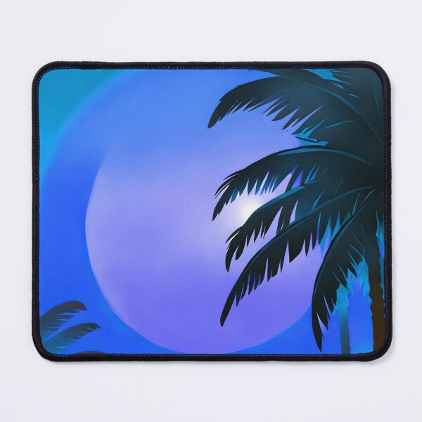 Item preview, Retro Moon and Palm Trees Turquoise Blue Beach Style AI Art designed and sold by Beachy.