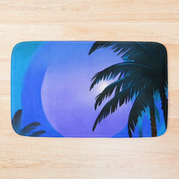Item preview, Retro Moon and Palm Trees Turquoise Blue Beach Style AI Art designed and sold by Beachy.