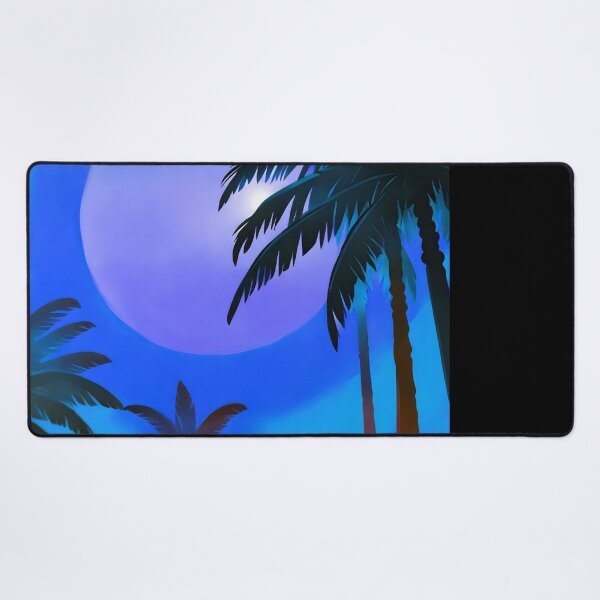 Item preview, Retro Moon and Palm Trees Turquoise Blue Beach Style AI Art designed and sold by Beachy.
